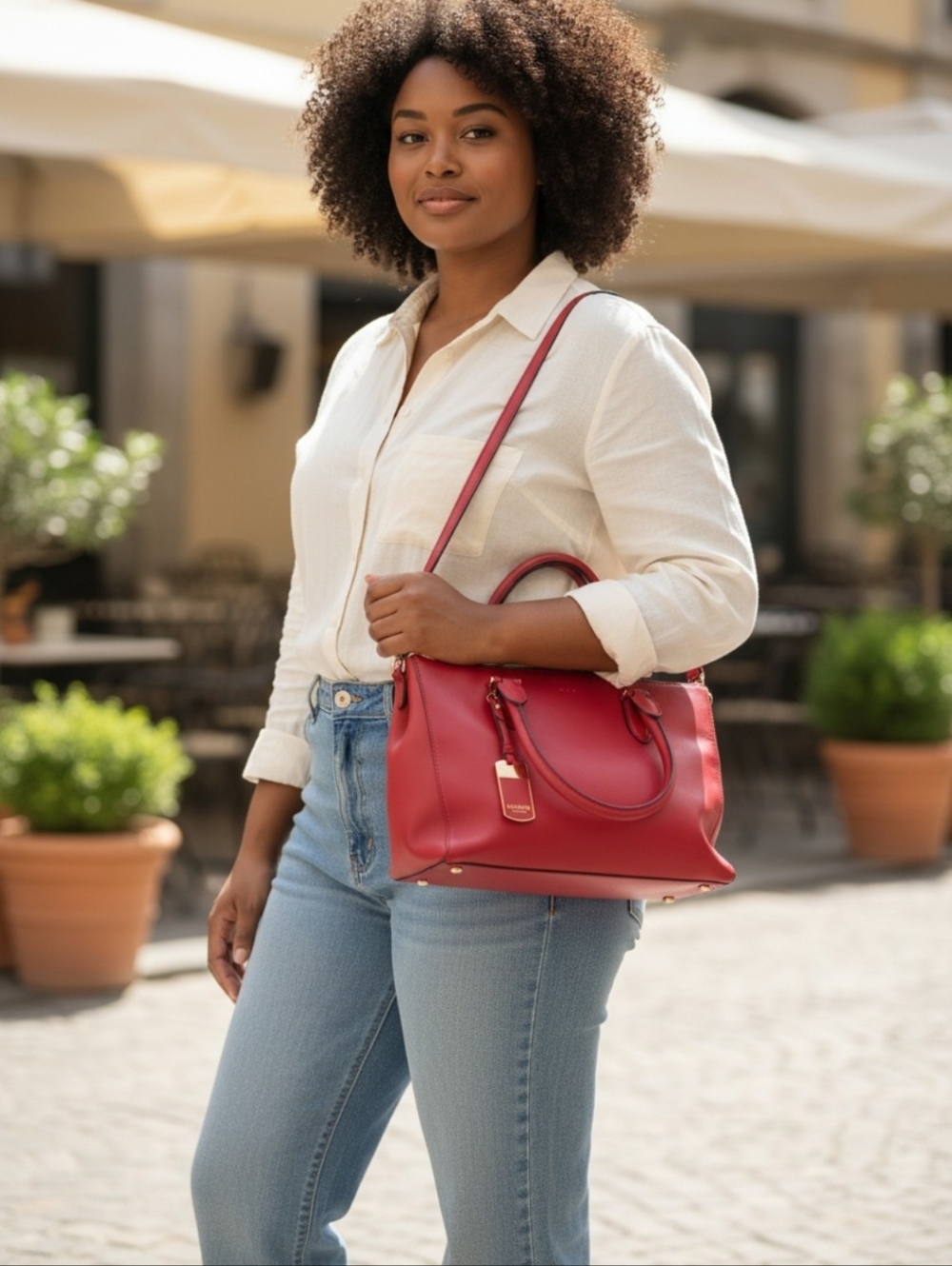 Lauren Ralph Lauren Red Leather Satchel Tote